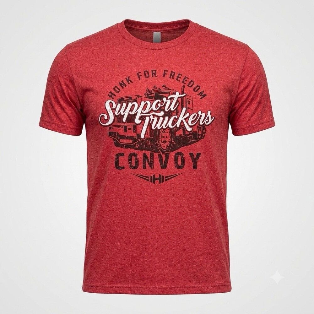 Support Truckers Convoy Honk For Freedom Red T-Shirt Next Level Men's Size Large